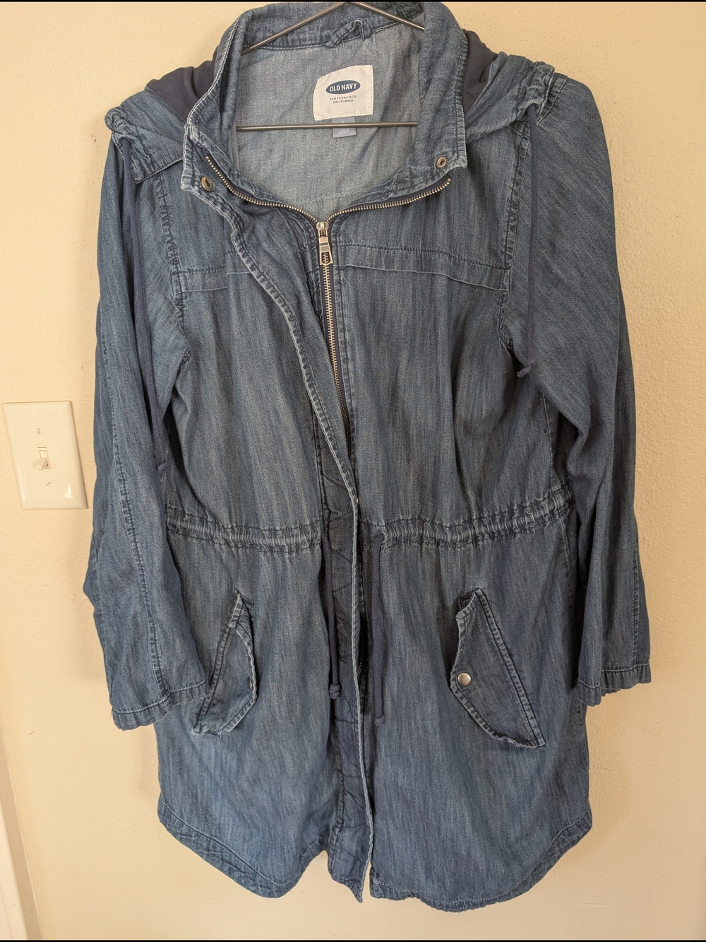 Old Navy Light Blue Denim Hooded Anorak Jacket